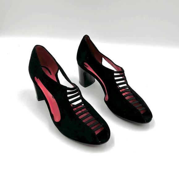 Pas de Rouge Shoes - Pas De Rouge Abby Suede Heels Black Leather Pumps E823